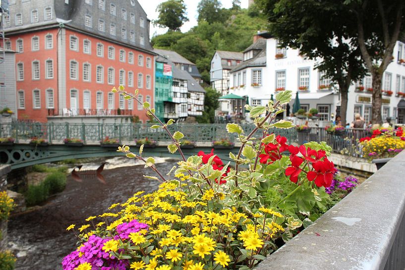 Bloemen in stad Monschau van Paul Franke