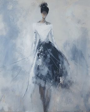 Portrait abstrait et élégant en bleu et blanc sur Studio Allee