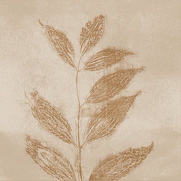 Minimalistische bladeren. Wabi-sabi botanische kunst in zand, wit, oker