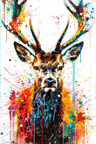 Kleurrijk abstract hert schilderij met spetters