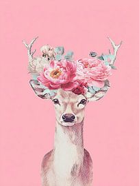 Floral Hirsch auf rosa Hintergrund von Mosaic Dialogue