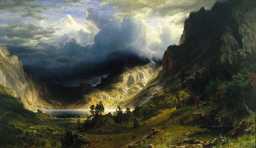 Sturm in den Rocky Mountains, Albert Bierstadt von Meisterhafte Meister