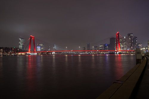 The Willemsbrug Rotterdam skyline at night