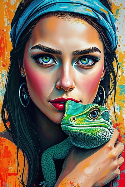 Portret - jonge vrouw met hagedis van Liona Toussaint