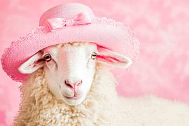 Sheep with pink hat on pastel-coloured background by Poster Art Shop