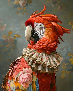 Portrait de perroquet chic sur But First Framing