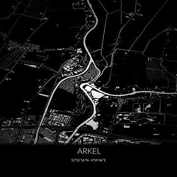 Black-and-white map of Arkel, South Holland. by Rezona