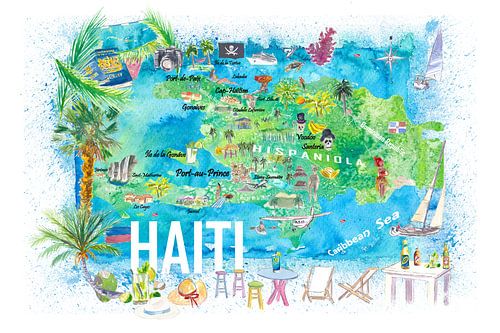 Haiti Illustrated Island Travel Map with Roads and Highlights