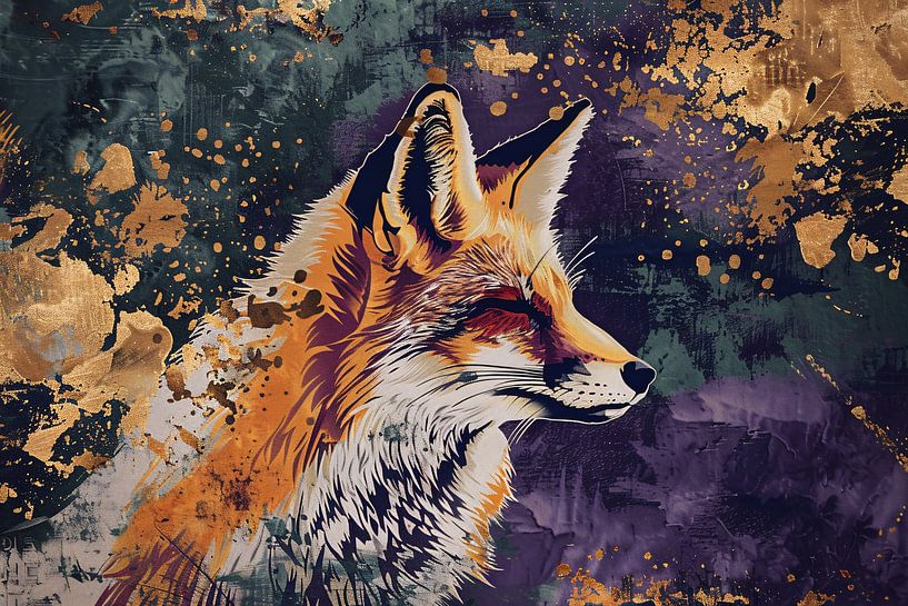 Peinture d'un renard avec détails abstraits par Art & Soul Creations