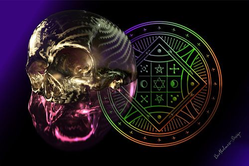 3D-illustratie. Gesmolten gouden schedel twee.