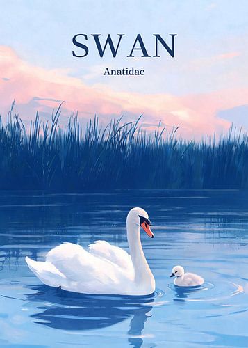 Schwan und Jungschwan auf dem Wasser von Artkreator