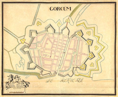 Old map of the city of Gorinchem from around 1652.