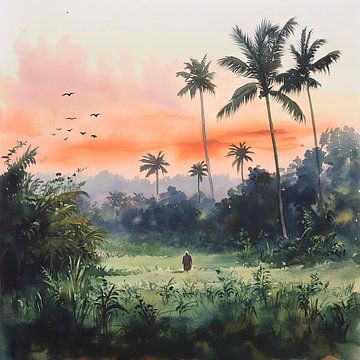 Tropische zonsopgang in de jungle van Poster Art Shop