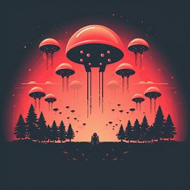 Vintage Poster im Stil von Space Invaders von Art Bizarre