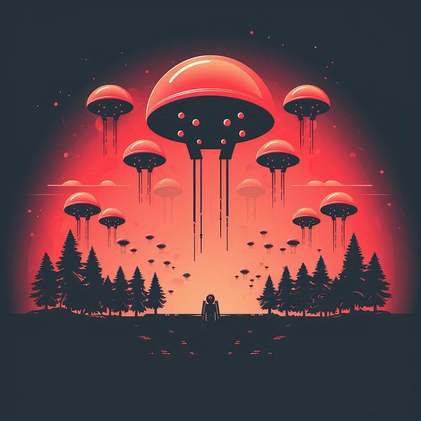 Vintage space invaders style poster by Art Bizarre