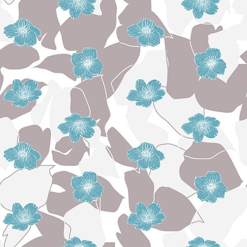 Bloemen in retro stijl. Moderne abstracte botanische kunst. Pastelkleuren taupe grijs en blauw