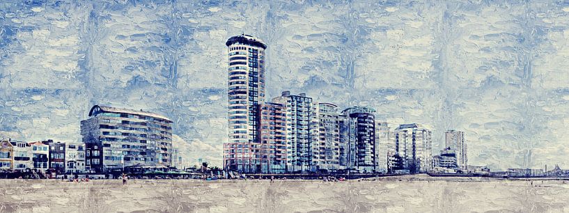 Der Strand, der Boulevard und die Skyline von Vlissingen (Gemälde) von Art by Jeronimo