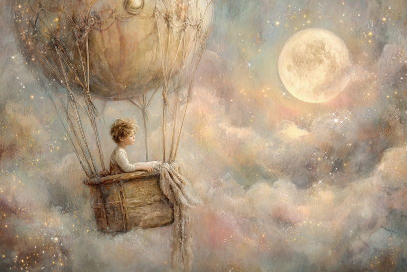 Hot air balloon by Moonlight - Dreamy Painting by Peter Pen Drawings and Paintings