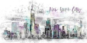 Modern Art NYC Manhattan Skyline | jazzy watercolor splashes