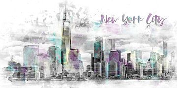 Modern Art NYC Manhattan Skyline | Aquarell von Melanie Viola