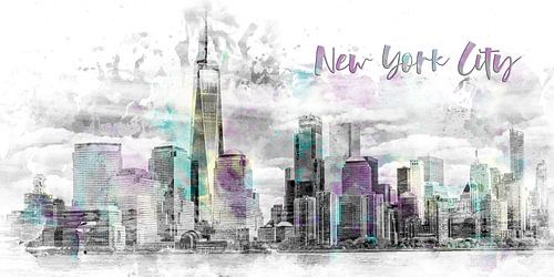 Moderne Kunst NYC Skyline van Manhattan | aquarel