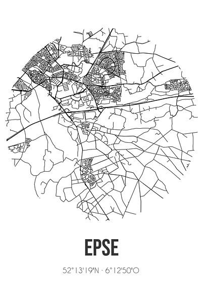 Epse (Gelderland) | Landkaart | Zwart-wit van Stad & Wand