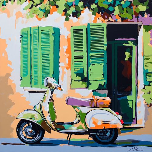 Vespa voor ramen van Poster Art Shop
