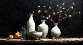 Nature morte classique de vases en céramique sur fond sombre. sur J.a Dijkstra