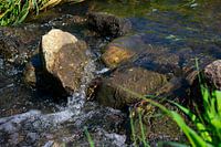 Stone dam in clear flowing water