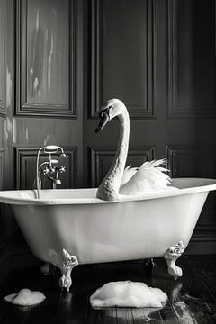 Eleganter Schwan in der Badewanne - Einzigartiges Badezimmerbild für Ihr WC von Felix Brönnimann