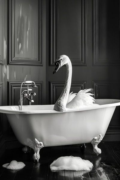Cygne élégant dans la baignoire - Tableau de salle de bains unique pour vos toilettes par Poster Art Shop