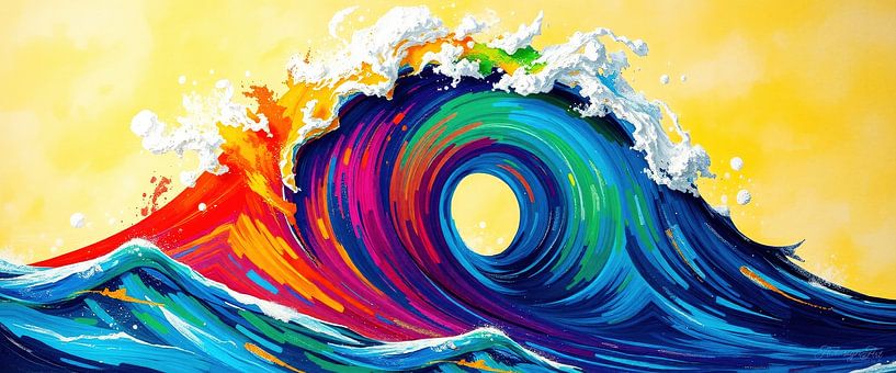Wanneer abstracte golven botsen - een draaikolk van kleur, energie en materie die een blik opent in een lichtgevende dimensie van AidasignArt