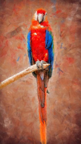 Colourful parrot on a stick (art, painting)