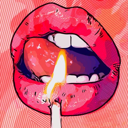 Brandend verlangen - sexy mond in popart stijl