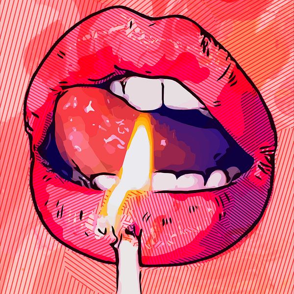 Brennendes Verlangen - sexy Mund im Pop-Art-Stil von The Art Kroep