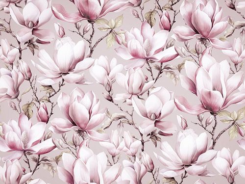 Magnolia Bloemen Nostalgie Pastel Roze van Andrea Haase