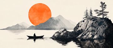 Zonsondergang op een rustig meer van Poster Art Shop