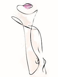 Strichzeichnung Büste einer nackten Frau mit Aquarell von Art By Dominic