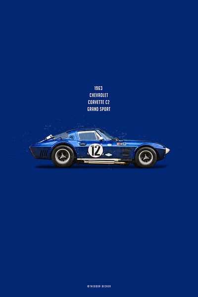 Auto's in Kleuren, Corvette C2 Grand Sport Blauw van Theodor Decker
