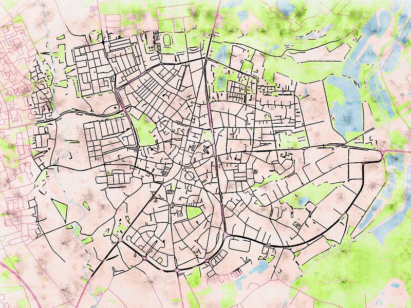 Carte de Valkenswaard avec le style 'Soothing Spring' par Maporia