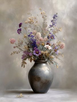 flower vase | Wildflowers in Japandi Vase by Eye catching paintings