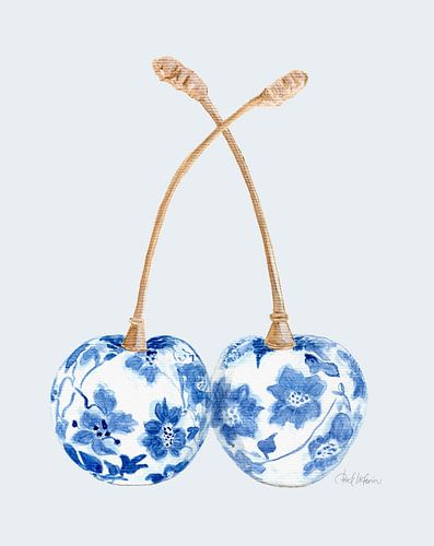 Porcelain Cherries - Soft Porcelain Blue Ground