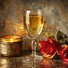 Luxe stilleven met champagne en rode rozen van Joriali Fine Art