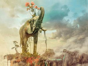 Hemelse Hoogten - De Dromerige Olifant surrealistisch van Eva Lee