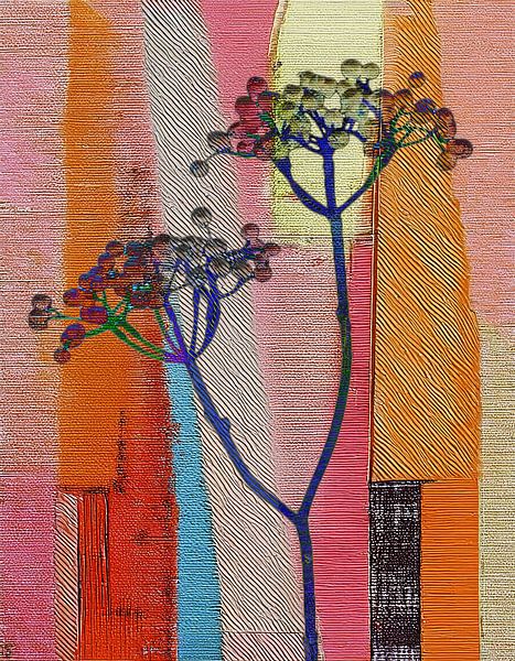 Modern Abstract: Mixed media in  roze, blauw, oranje van Studio Pieternel