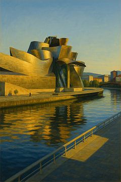 La tranquillité dorée de Bilbao - Reflets du Guggenheim au coucher du soleil sur Travel Shop