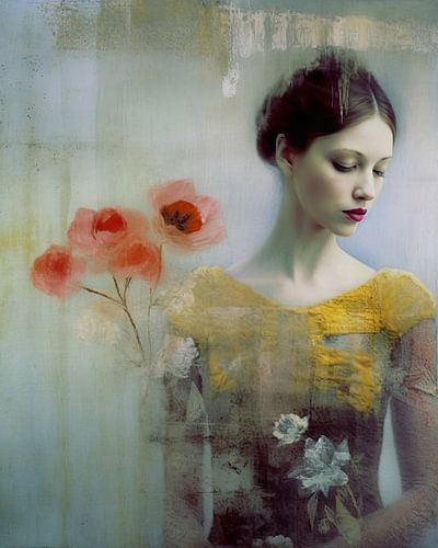 Mixed media portret in pastelkleuren