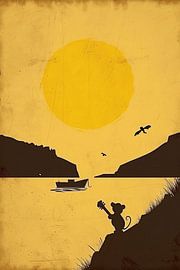 Silhouette de souris avec guitare au coucher du soleil sur Imperial Art House