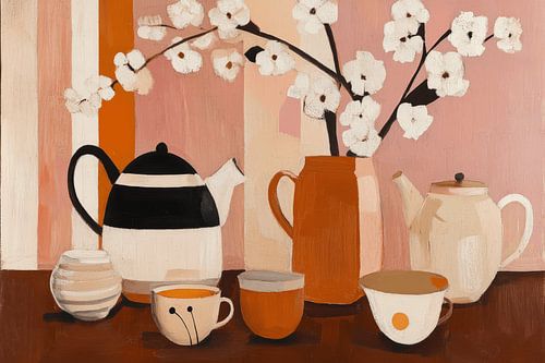 Modernes Stillleben in Terrakotta-Tönen