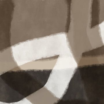 Moderne abstracte minimalistische kunst. Vormen en lijnen in bruin en beige van Dina Dankers